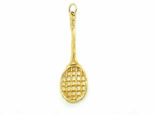 Vintage Tennis Racket Pendant 14k Solid Gold