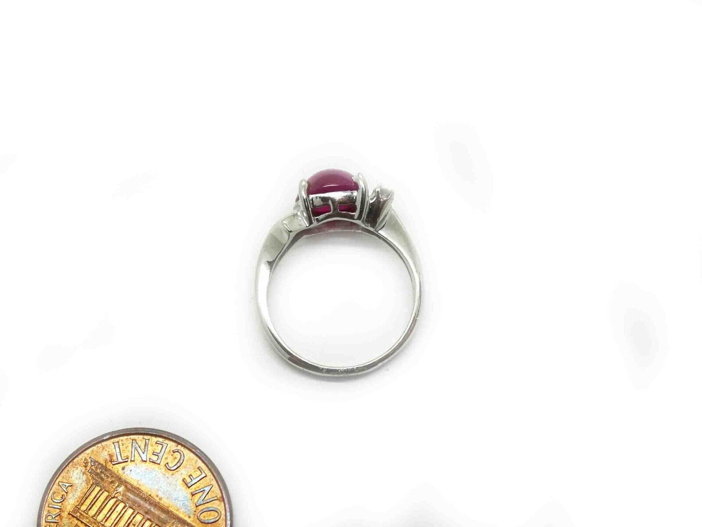 Vintage Lab-Created Lindy Star Ruby & Natural Diamond Ring 14k White Gold Sz 3.5