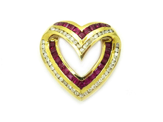 Clyde Duneier CID 2.45ct tw Natural Ruby & Diamond Open Heart Pendant 14k Gold