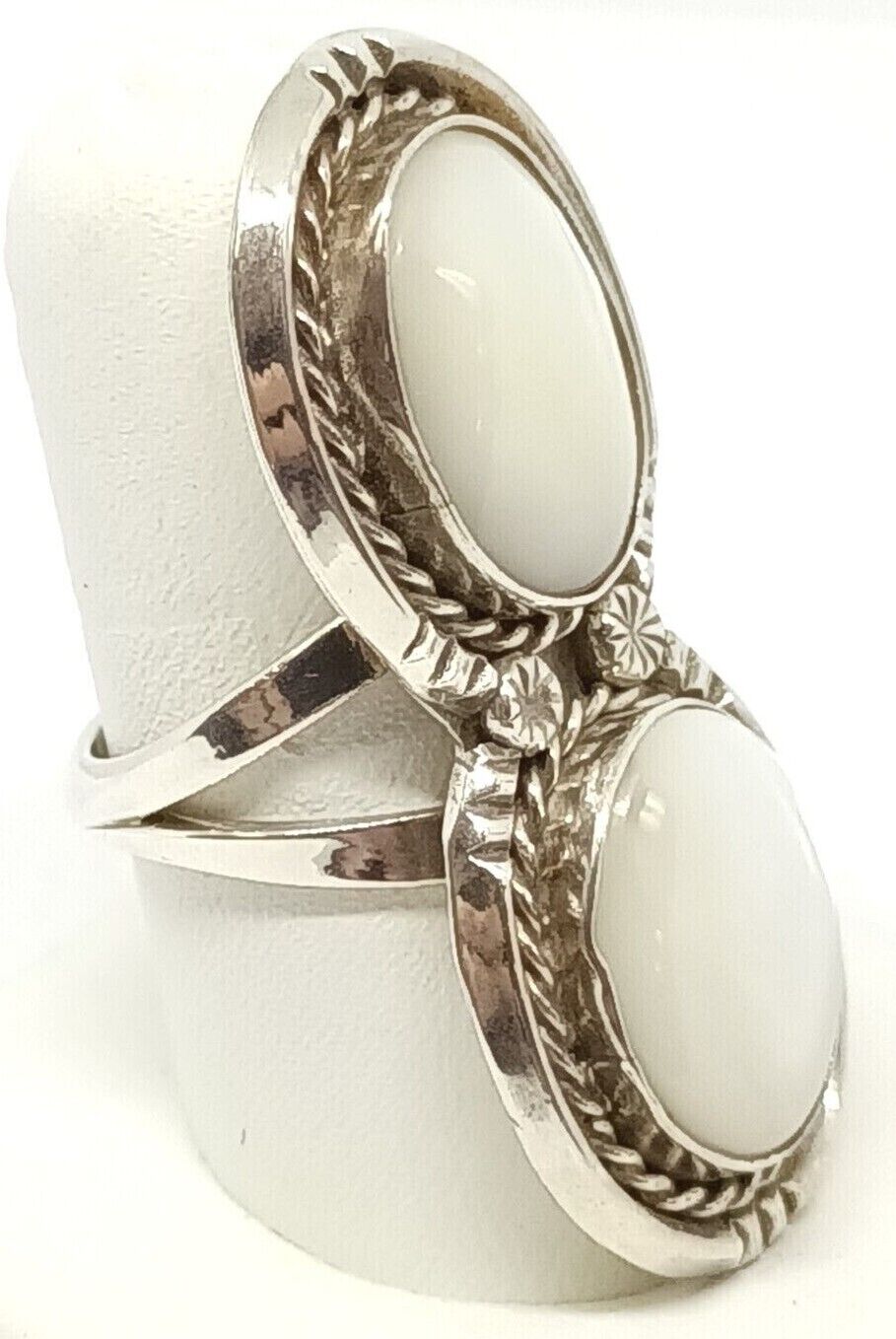 Double Mother of Pearl Cabochon Sterling Silver Ring Size 7