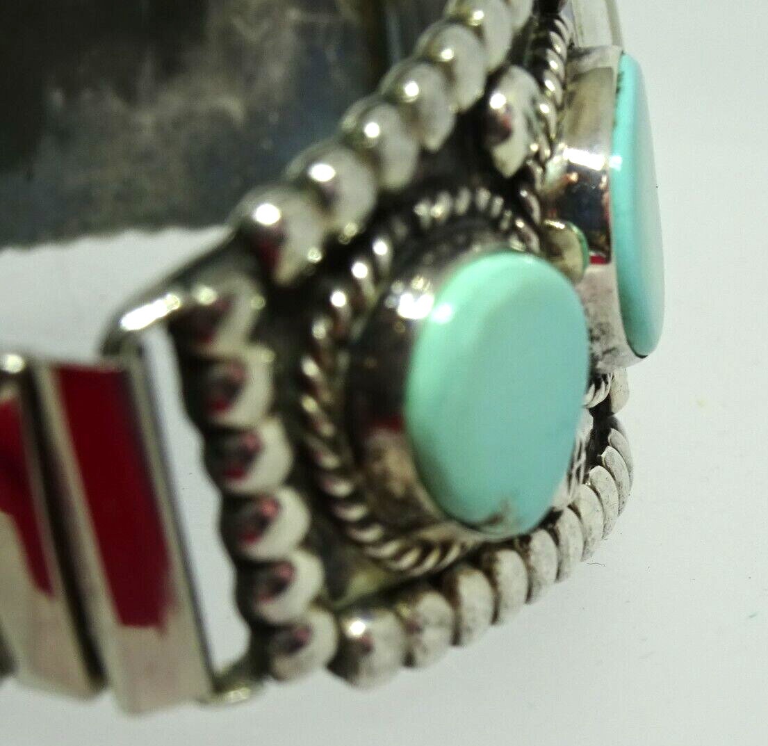 Native American Sterling Silver & Turquoise Watch Tips Signed AF