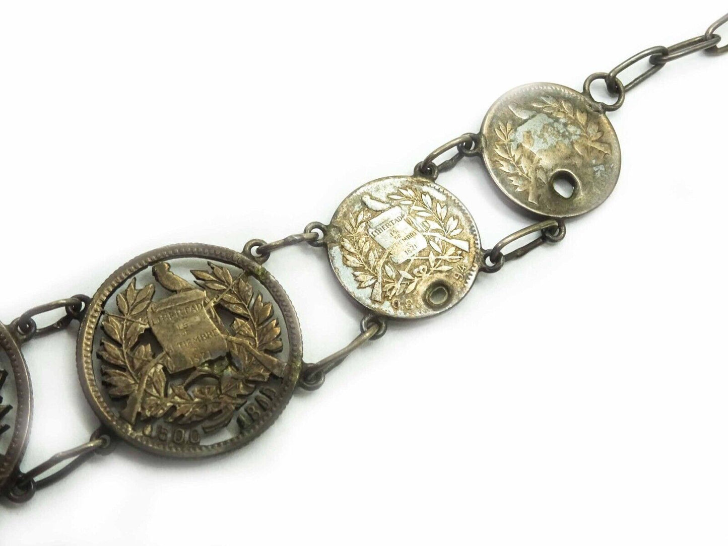 Antique Early 20th Century Cut Coin Silver Necklace Guatemalan Reals 1863-1899