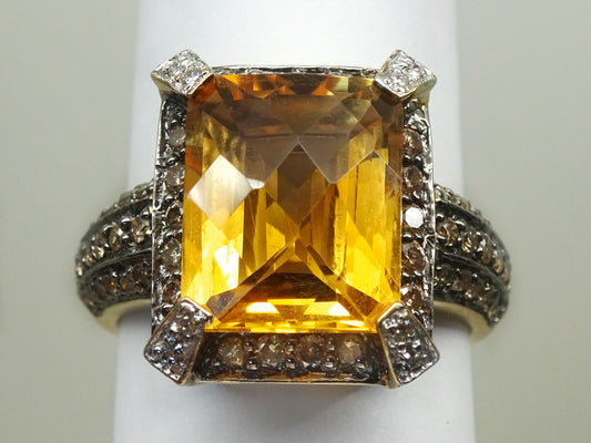 LeVian 7.5ct tw Natural Citrine & Chocolate Diamond Ring 14k Gold Size 9