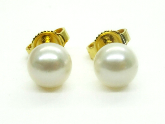 Estate Mikimoto 6mm Pearl Stud Earrings 18k Gold