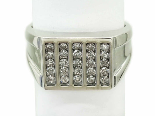 Men's 1.00ct tw Channel-Set Diamond 5-Row Grid Ring 10k White Gold JST Size 11