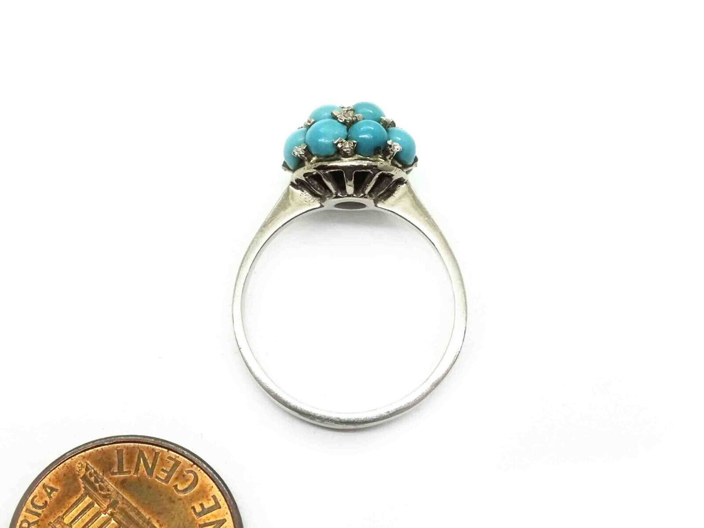 Persian Robin's Egg Blue Turquoise Cluster Pave Set Ring 18k White Gold Sz 7.25