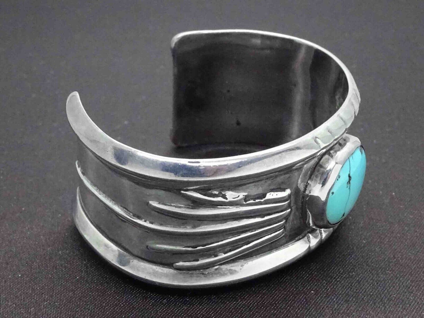 Ed Lovato Native American Kewa Pueblo Turquoise Sterling Silver Cuff Bracelet