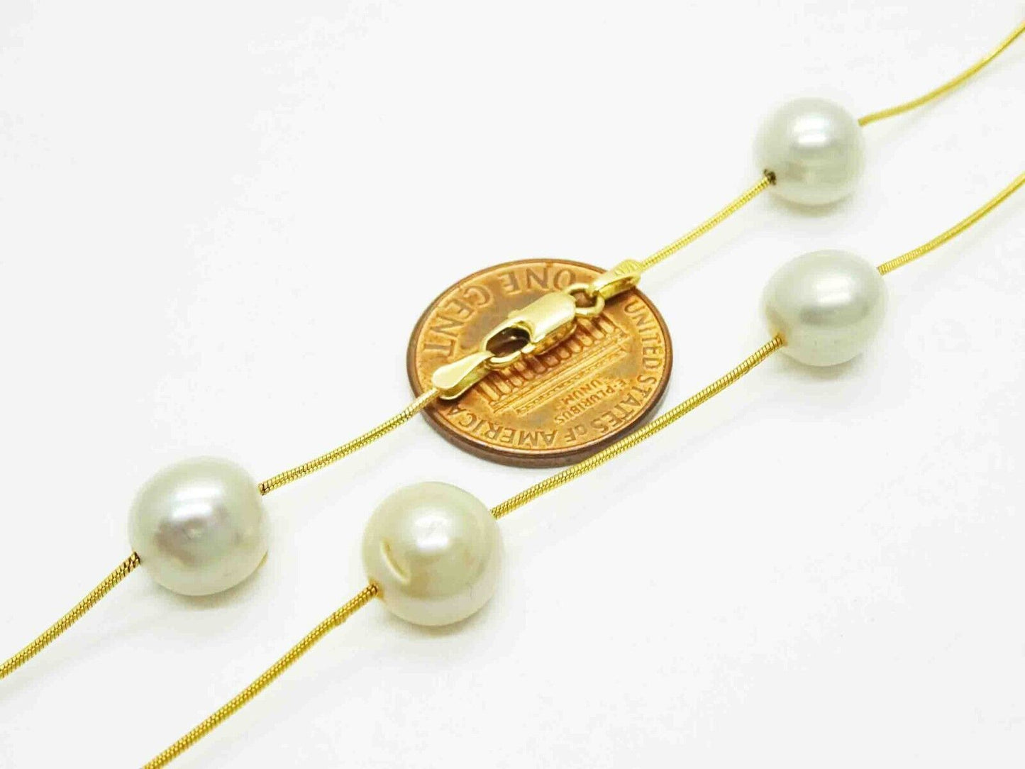 8mm-9mm Wide Pearls by the Yard Bead Station Necklace 17.5" Long 14k Gold