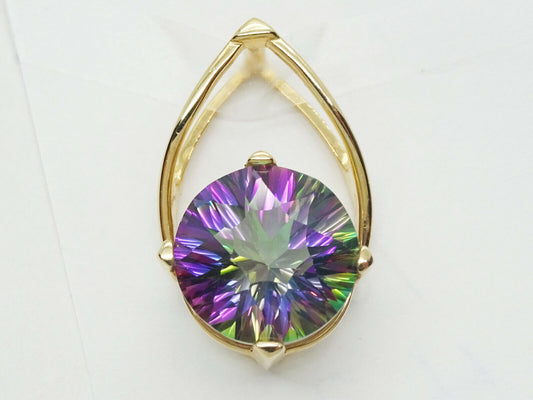 Round Natural Mystic Topaz Pendant 10k Gold 4.3 Grams