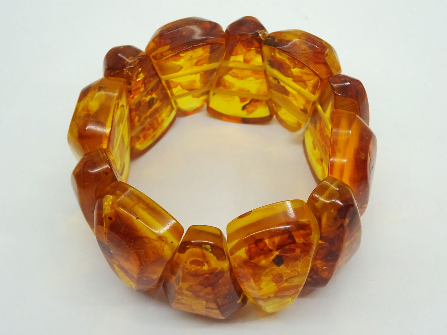 Estate Honey Amber 36mm Chunky Faceted Stretch Bracelet 6"