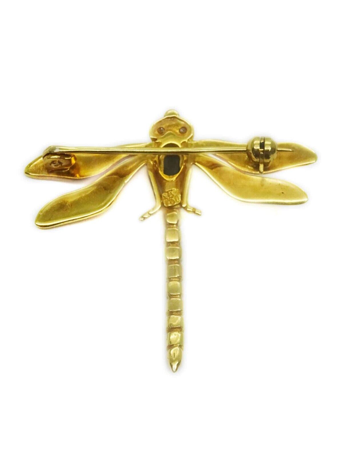 Natural Opal Triplet & Earth Mined Diamond Dragonfly Brooch Pin 18kt Gold