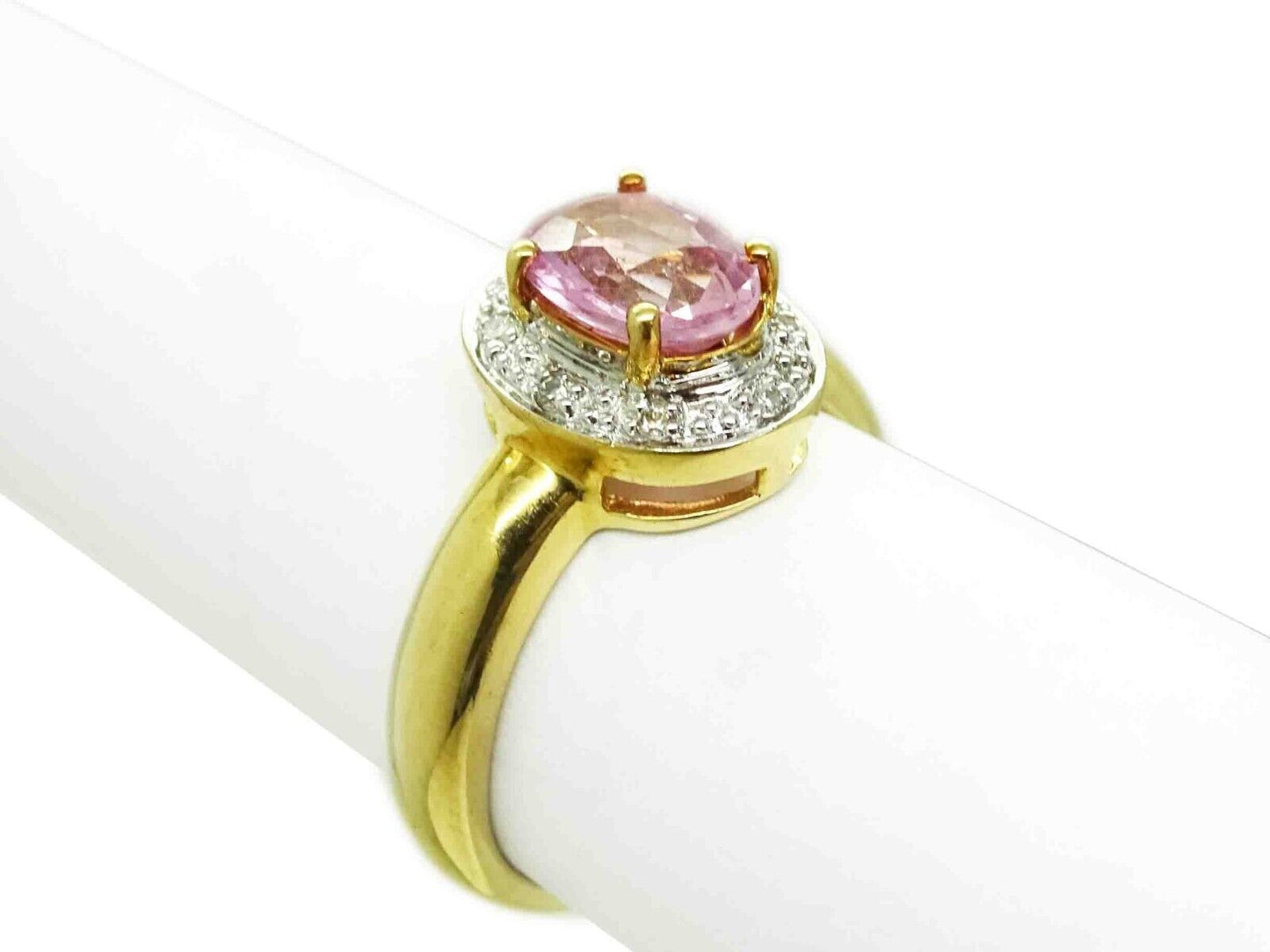 0.95ct tw Natural Morganite & Diamond Halo Ring 14k Gold Size 6.5