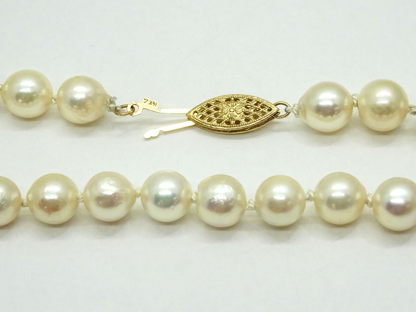 8mm Natural Pearl Bead Necklace 28" Opera Length 14k Gold Clasp