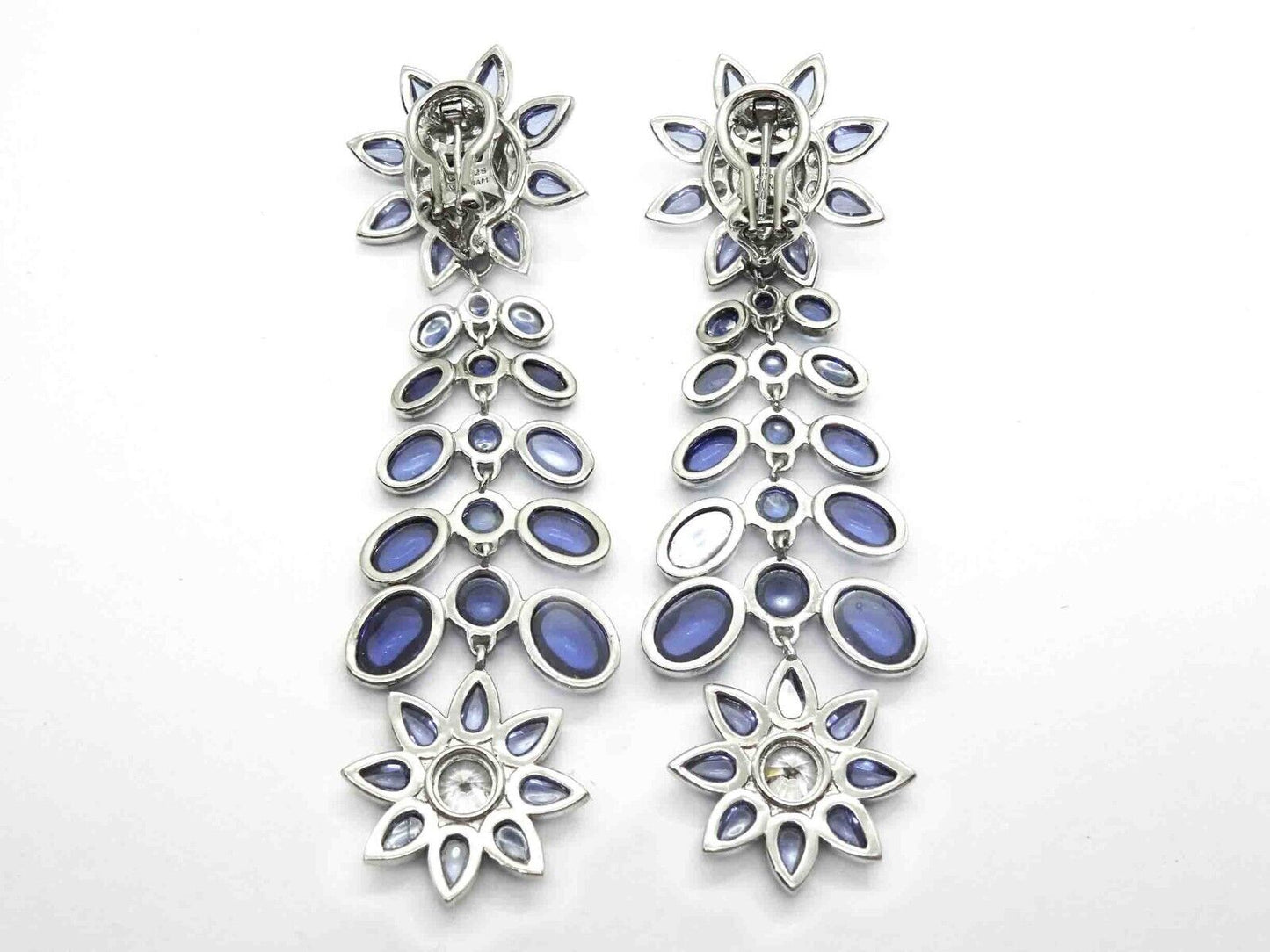 Tova Lab-Created Blue Gem & White CZ Chandelier Dangle Drop Omega Earrings 925