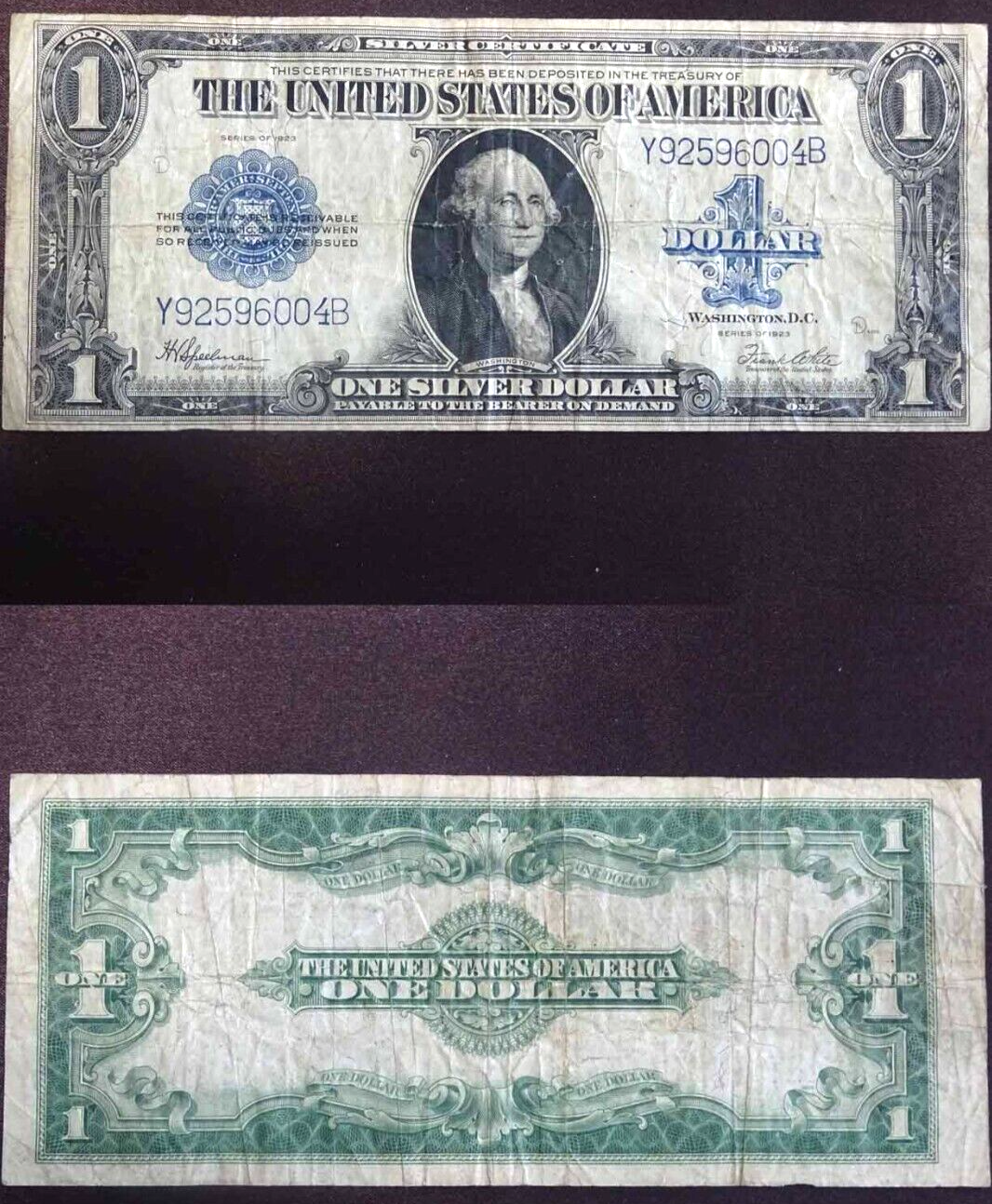 1923 $1 Silver Certificate Large Note Y92596004B