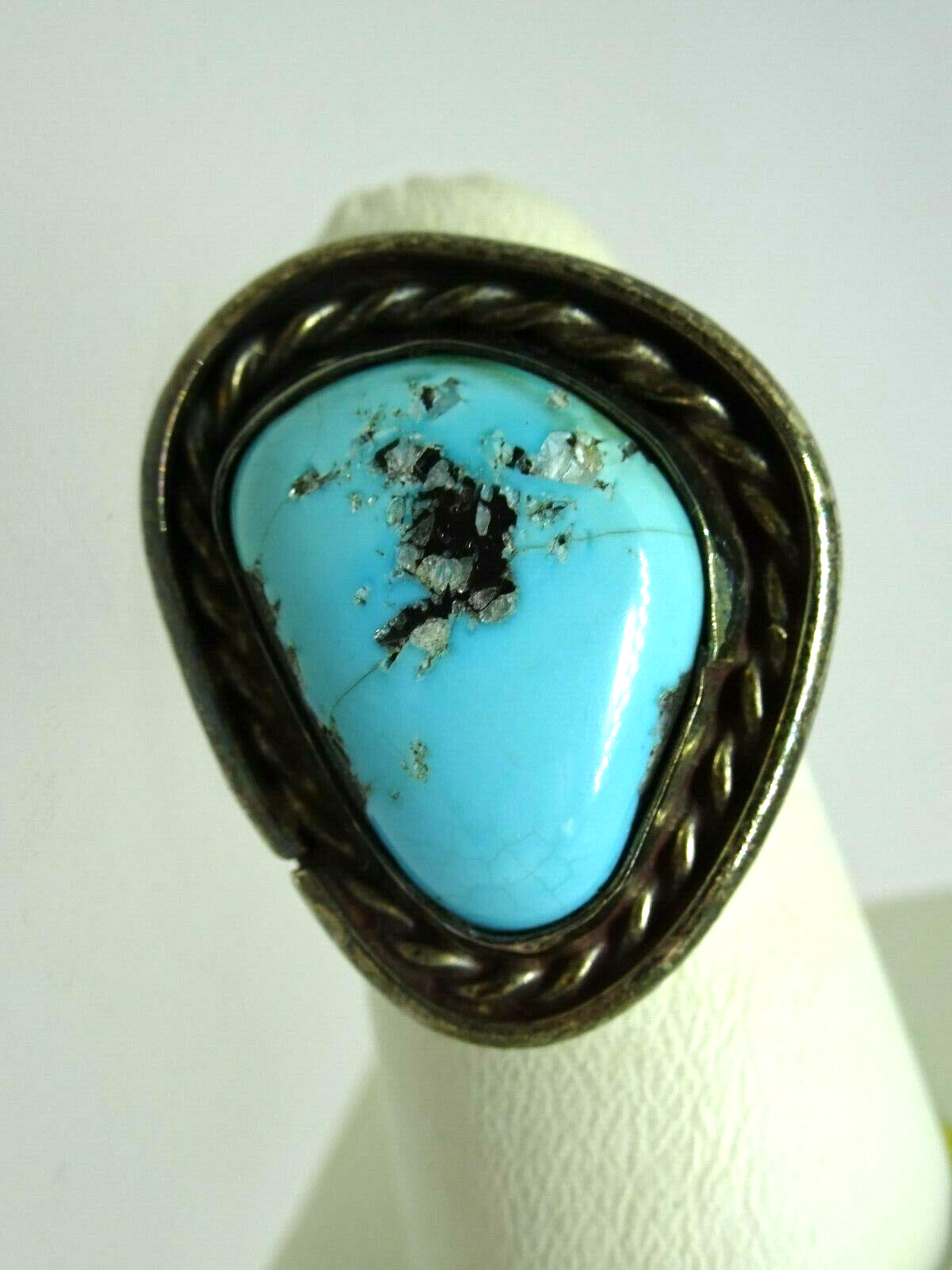 Old Pawn Navajo Native American Sterling Turquoise Ring, Size 6