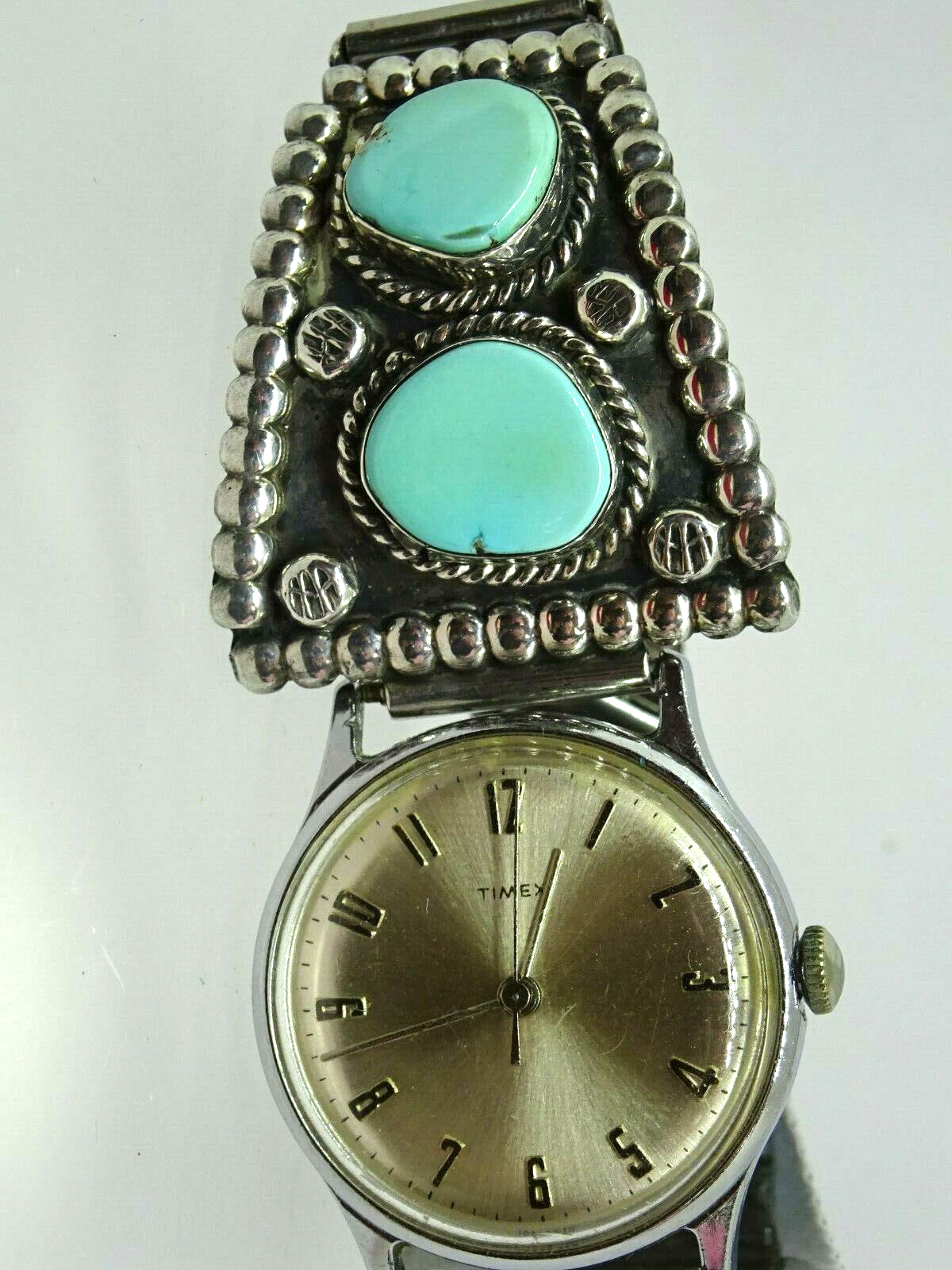 Native American Sterling Silver & Turquoise Watch Tips Signed AF