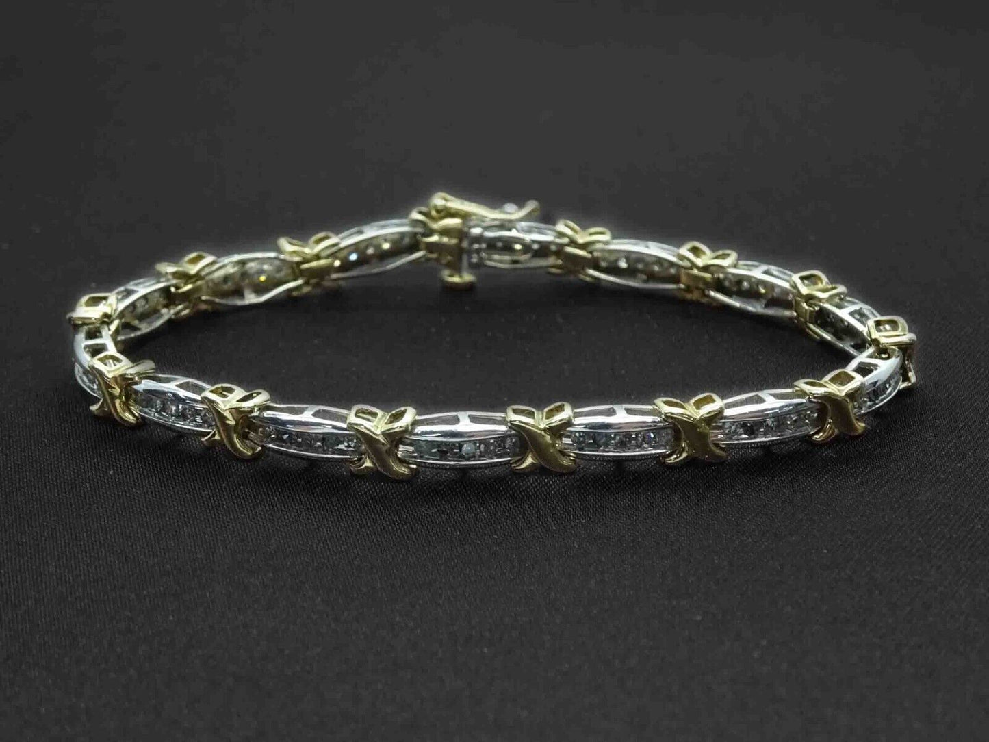 2.10ct tw Natural Diamond X Kiss Station Tennis Bracelet Two-Tone 10k Gold