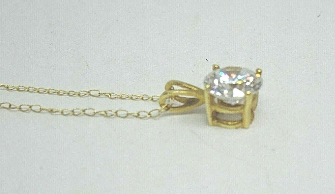 14K Yellow Gold & Solitaire CZ Necklace 16'' Chain