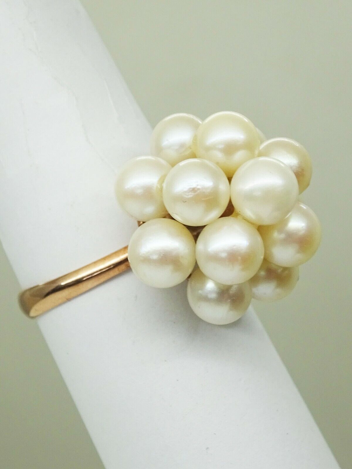 Estate Cluster Akoya Pearl Earrings & Ring Set 14k Gold Size 7