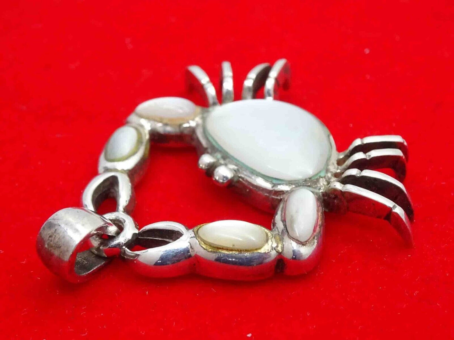 Mother of Pearl Inlay Crab Pendant Sterling Silver Cancer Zodiac Beach