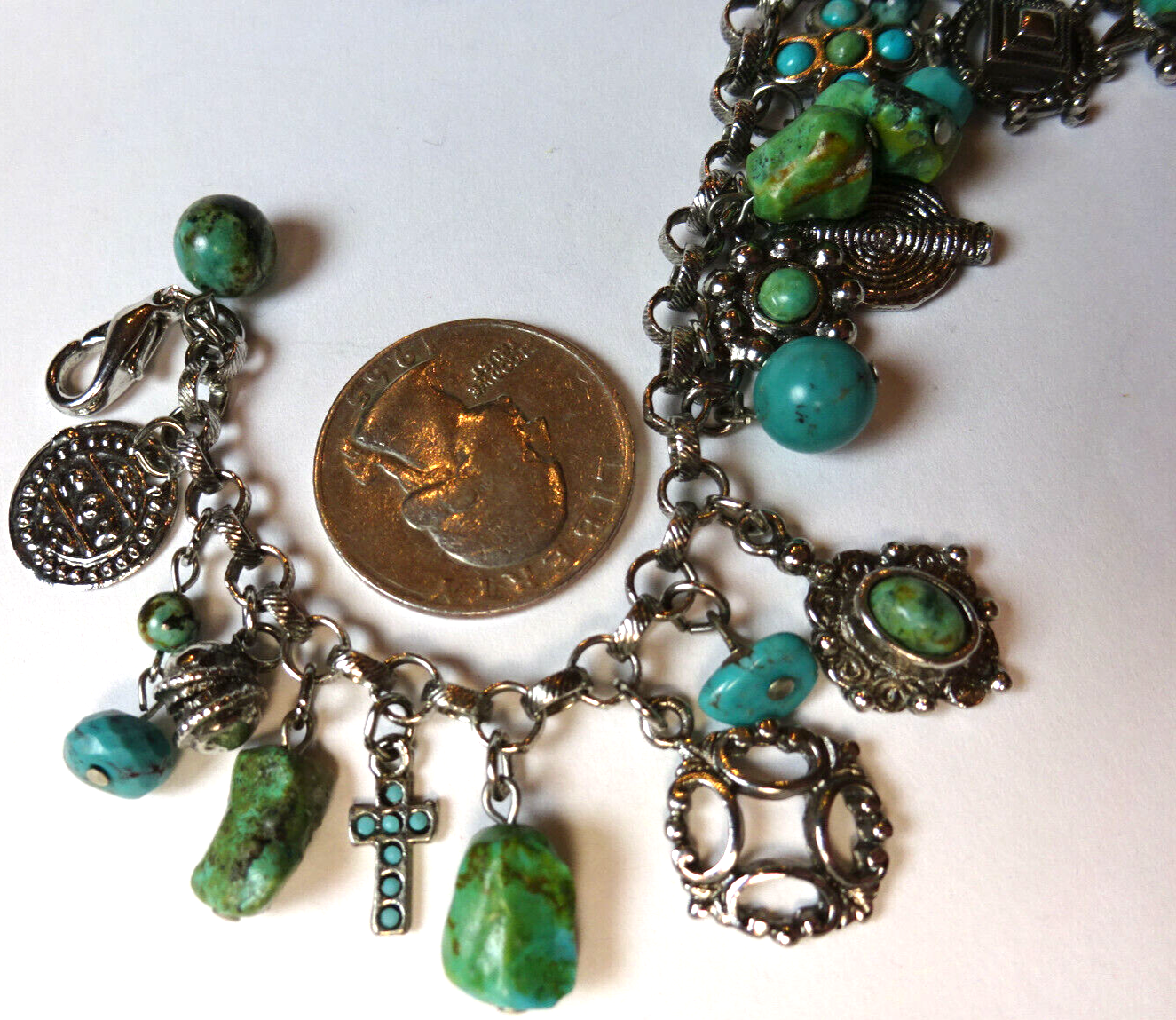 Vtg Sterling Silver Southwest Charm Bracelet 25 Charms Turquoise/Assorted 26.8 g