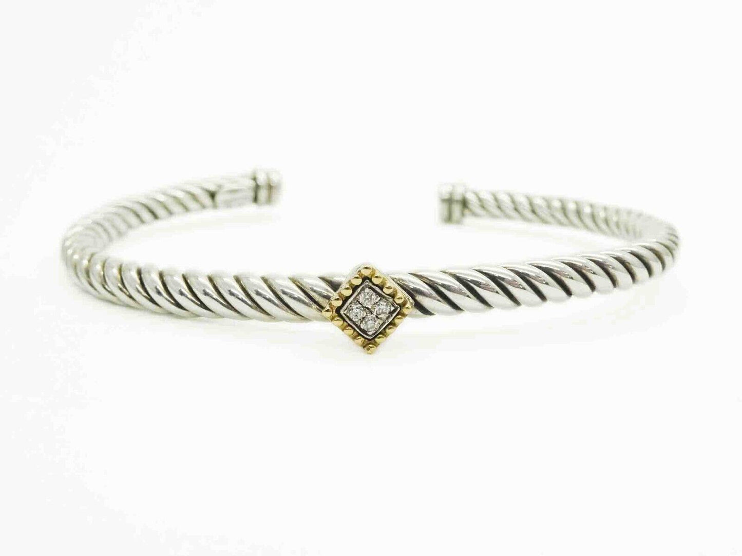 Phillip Gavriel 0.08ct tw Diamond Cable Cuff Bangle Bracelet Sterling & 18k