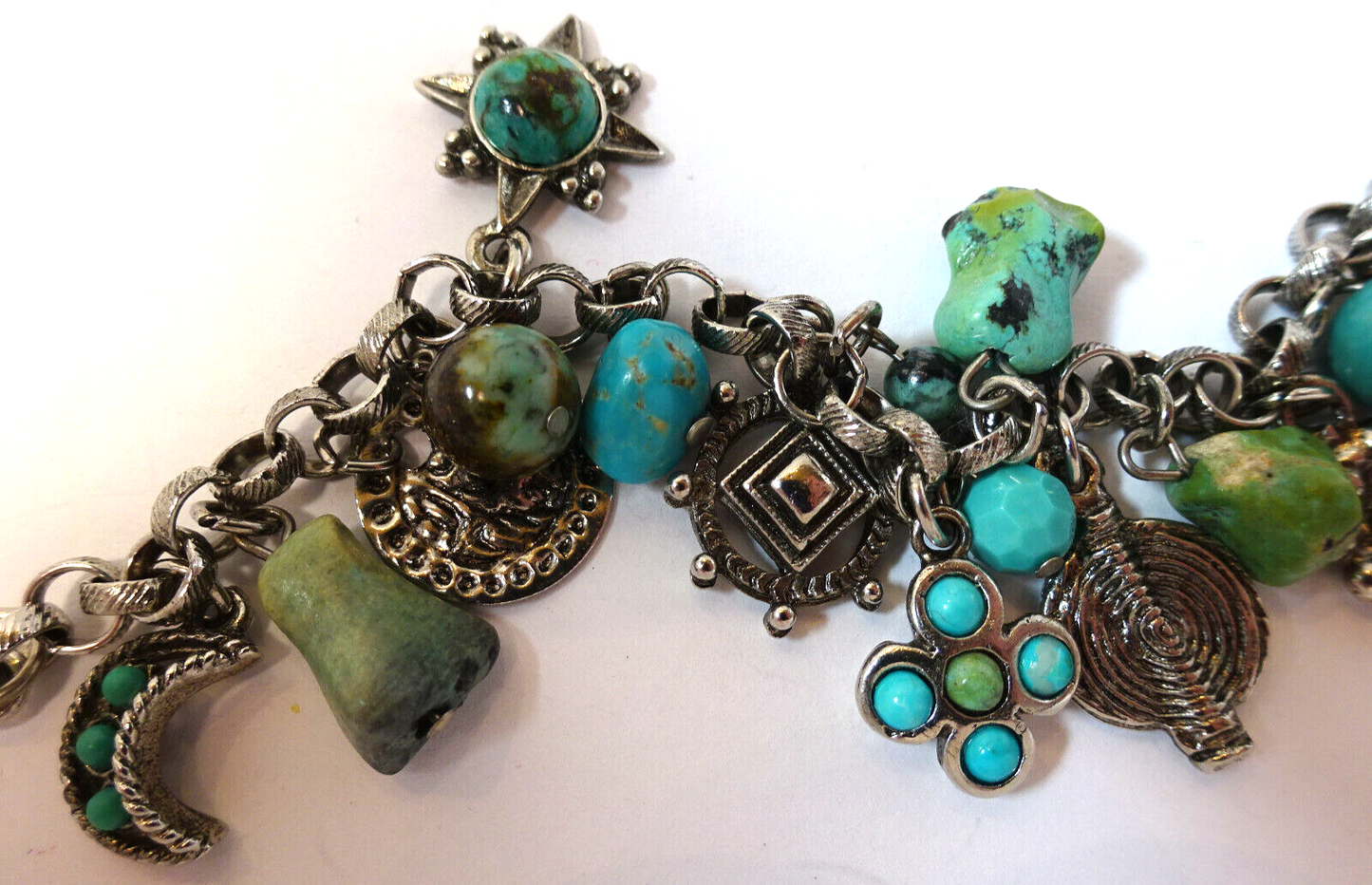 Vtg Sterling Silver Southwest Charm Bracelet 25 Charms Turquoise/Assorted 26.8 g