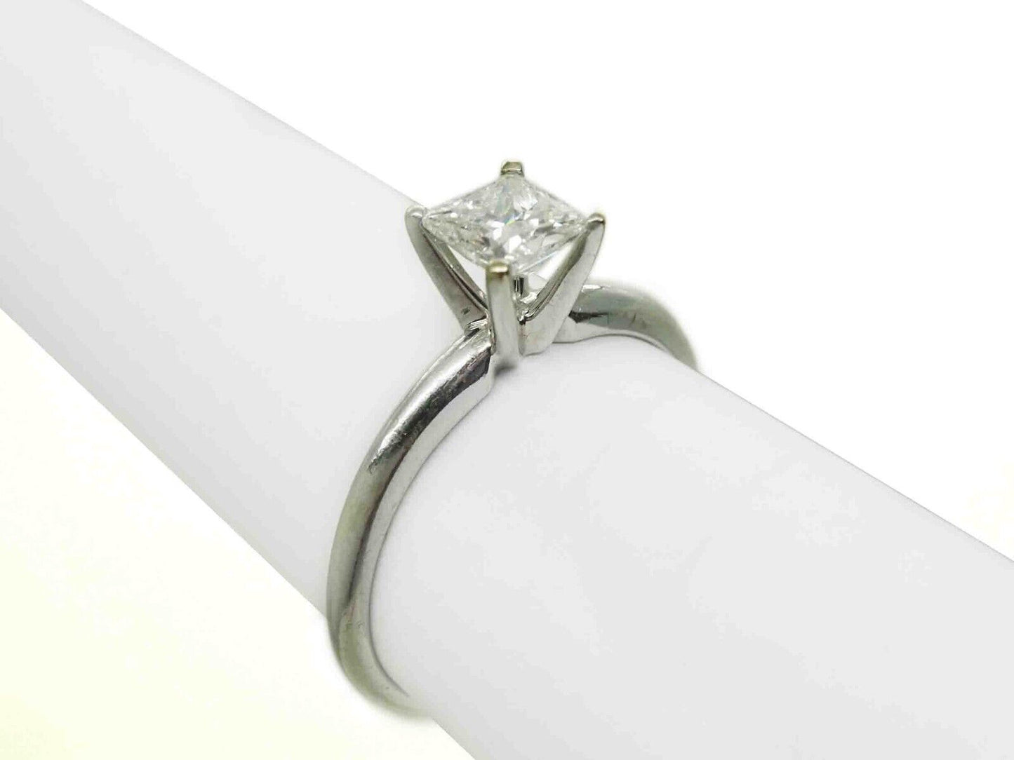 0.53ct Natural Princess Diamond Solitaire Band Ring 14k White Gold Size 6