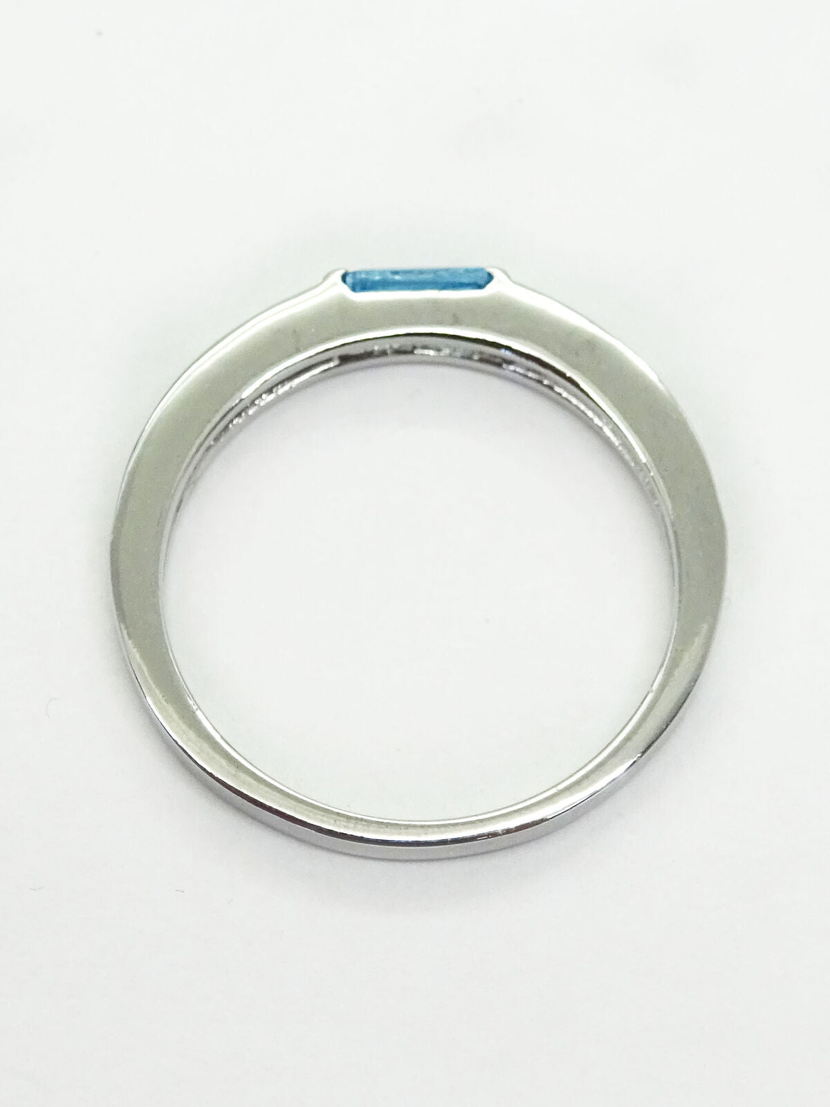 Blue Topaz Baguette Thin Stackable Band Ring Size 7.5 Rhodium Plated