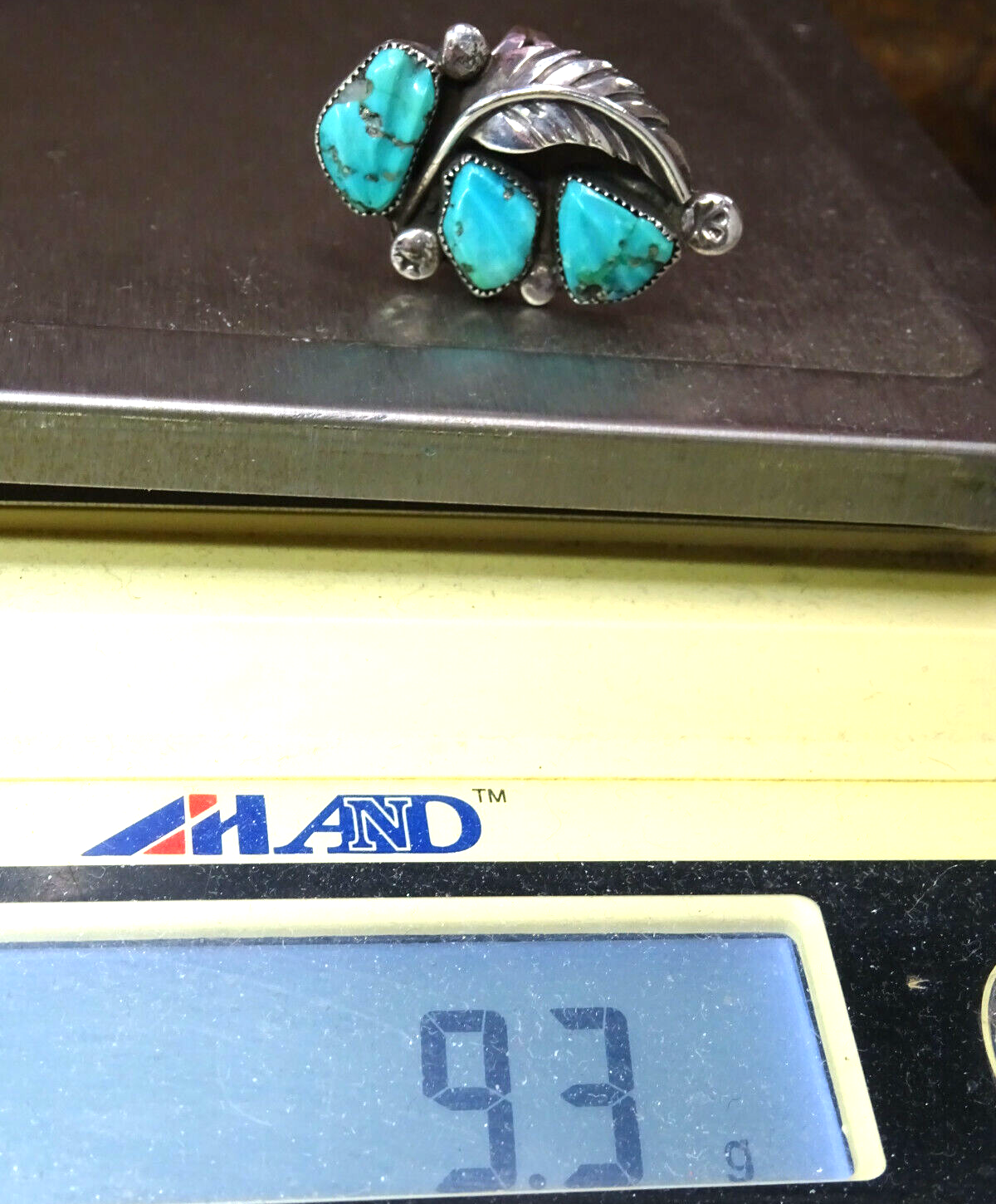 Old Pawn SIGNED ZUNI Sterling Silver & Turquoise Ring, FE Signed, Sz. 6.5