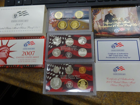 2007 S Proof Set Original Box COA 14 Coins 90% Silver Quarters Kennedy US Mint