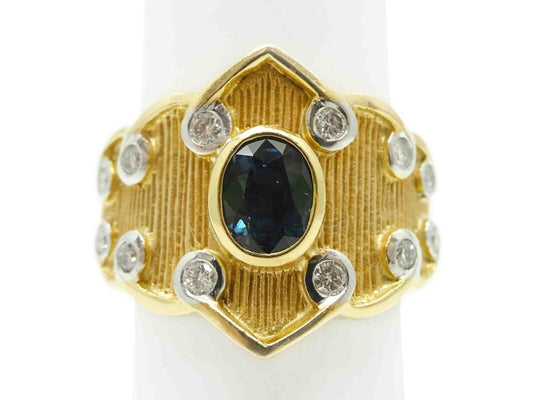 1.30ct tw Natural Sapphire & Diamond Crown Design Ring 18k Gold Size 7