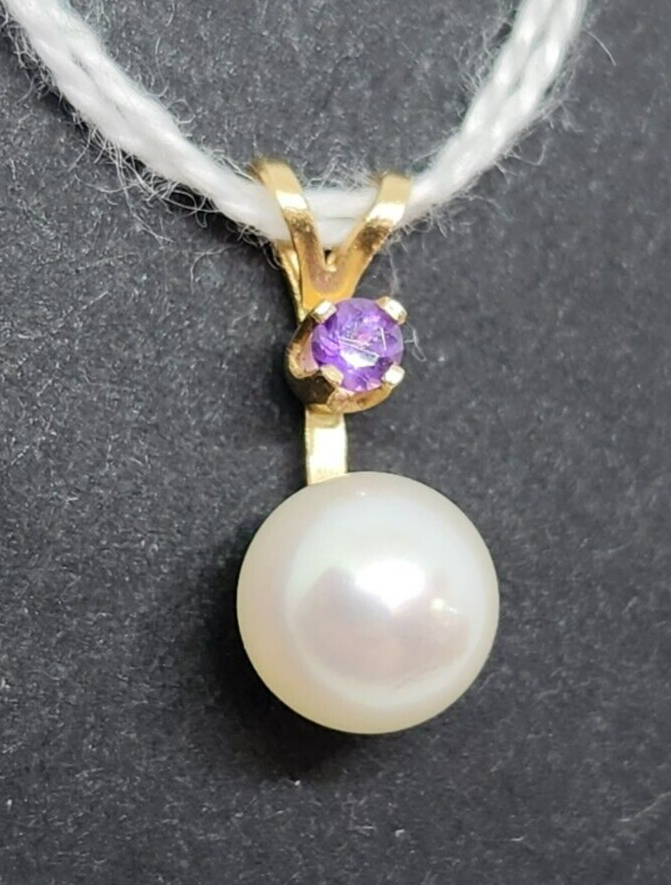 7mm Akoya Pearl & Amethyst 14k Yellow Gold Pendant