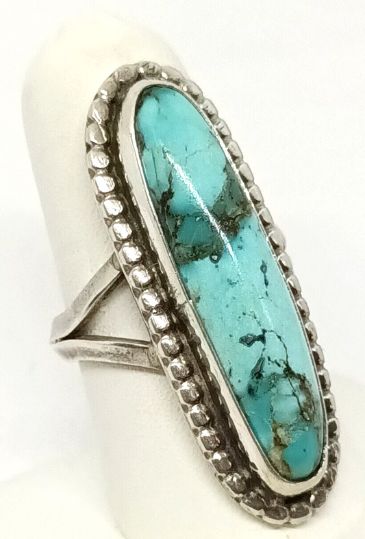 Southwestern Turquoise Sterling Silver Ring Size 6.5, 8.8 grams