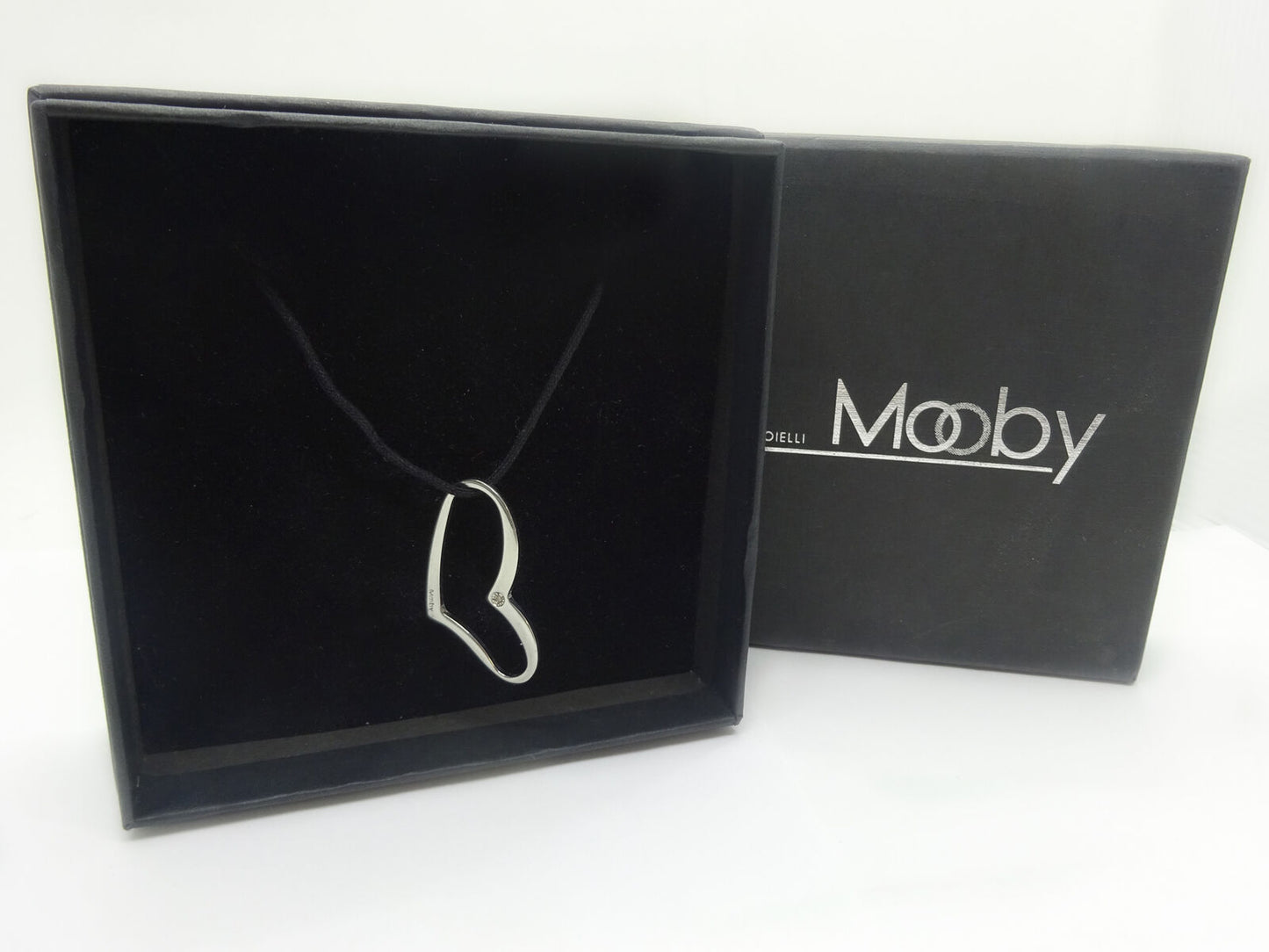 Mooby Gioielli Diamond Stainless Steel Heart Pendant Necklace, Original Box, NIB