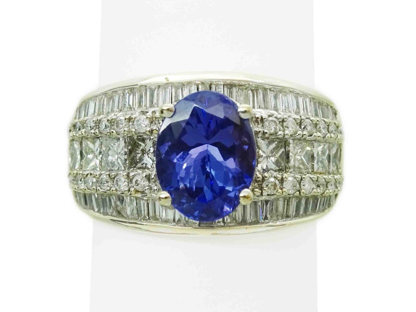 3.95ct tw Natural Tanzanite & Diamond Cocktail Ring 18k Gold Size 7