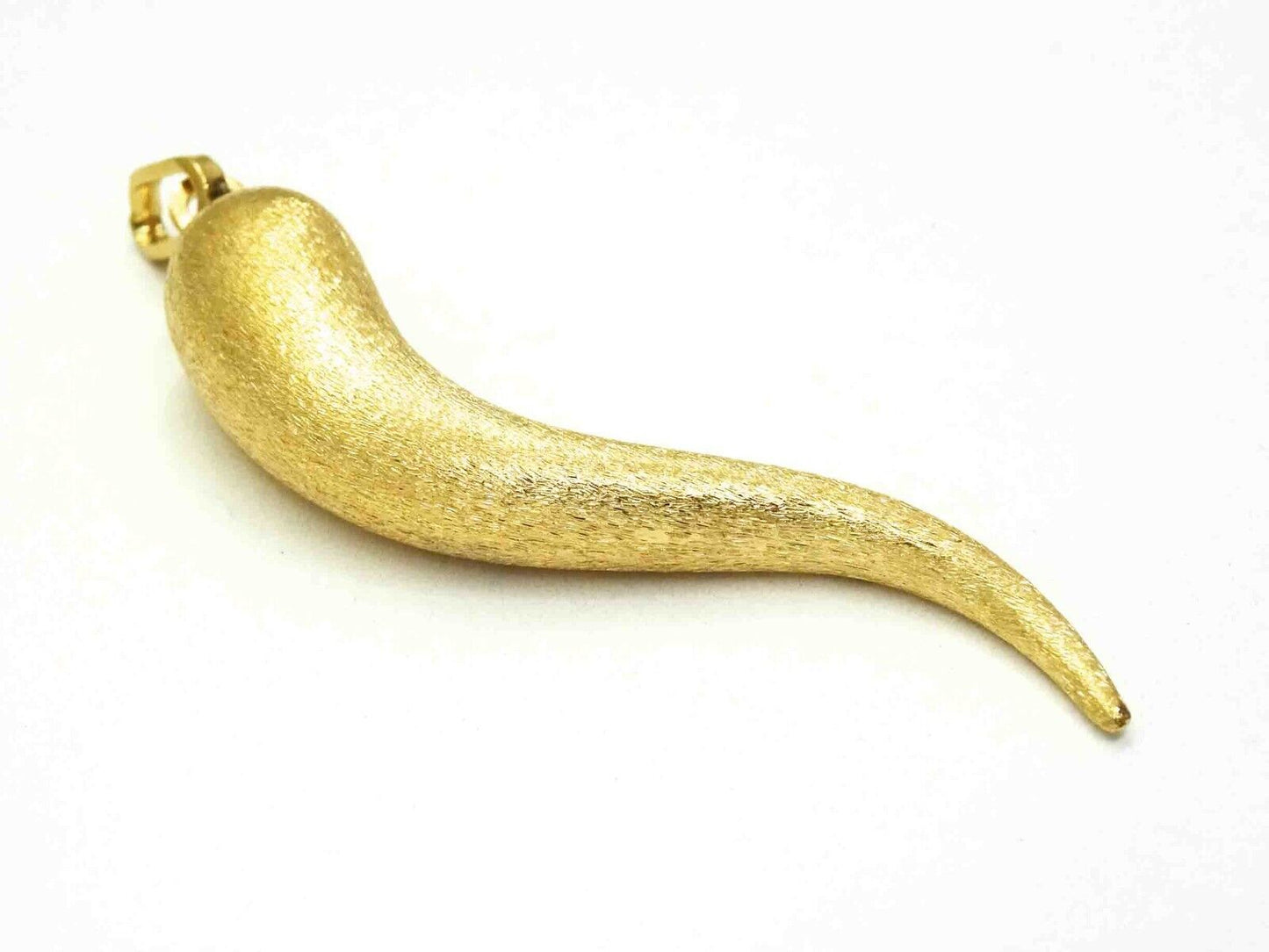 Italian Cornicello Horn Luck Pendant 18k Yellow Gold Brushed Satin Finish
