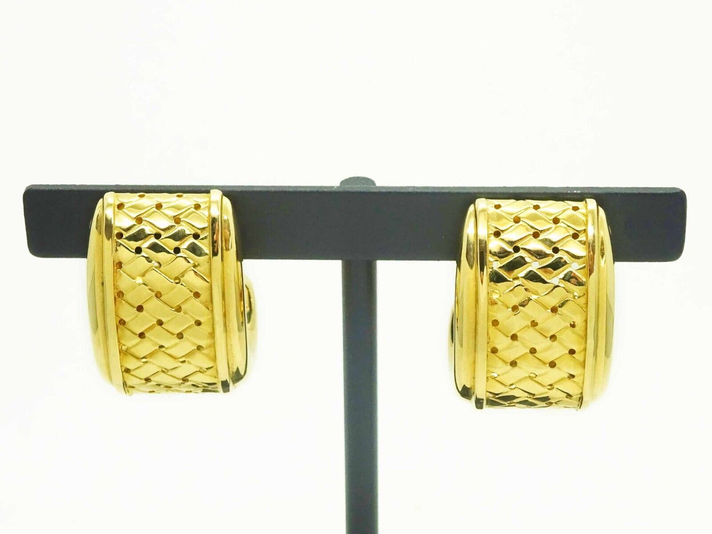 Le Gi Italian Designer Thick Weave J Omega Clip Not Pierced Earrings 18k Gold