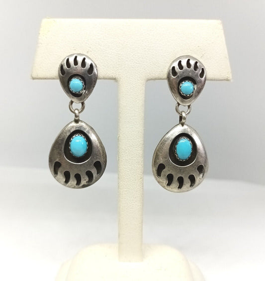 Native American Sterling Silver and Turquoise Earrings Bea Tom