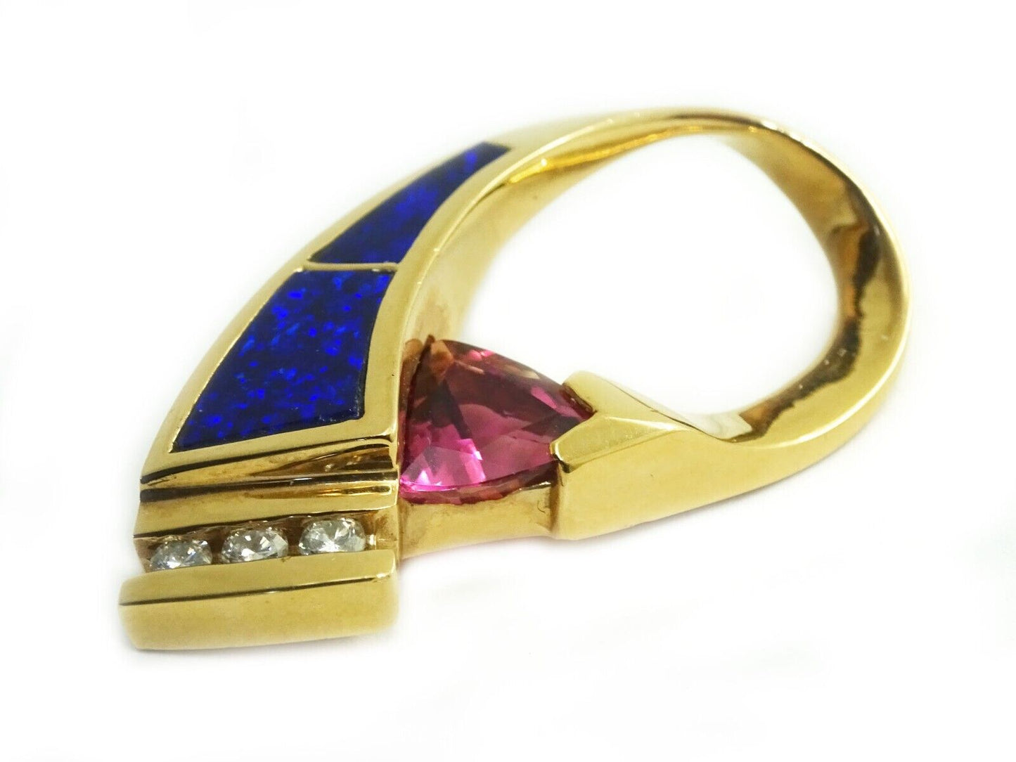 Fiery Violet Blue Opal Pink Tourmaline Diamond Slide Pendant 14k Gold