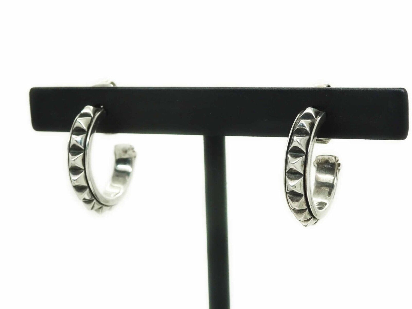 Caviar Designer Signed Dangle Hoop Earrings Sterling Silver