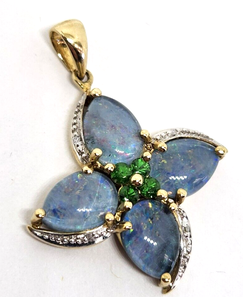 Natural Opal Triplet & Diamond Pendant 10K Yellow Gold