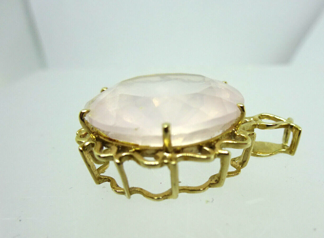 25ctw Rose Quartz Signed Filigree Pendant 10k Yellow Gold