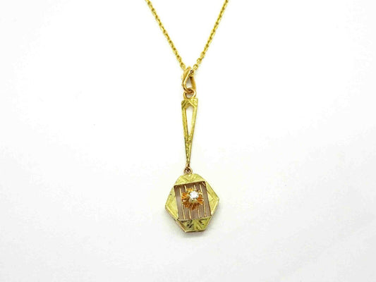 Vintage 1920s Natural Diamond Lavalier Drop Pendant 14k Gold