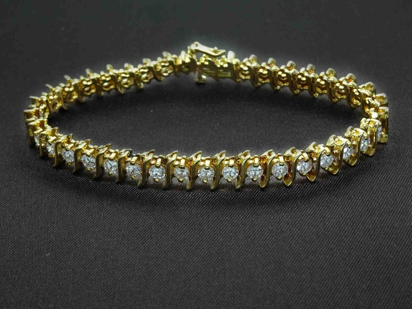 5.70ct tw Natural Diamond 7.5mm S-Link Tennis Bracelet 14k Gold