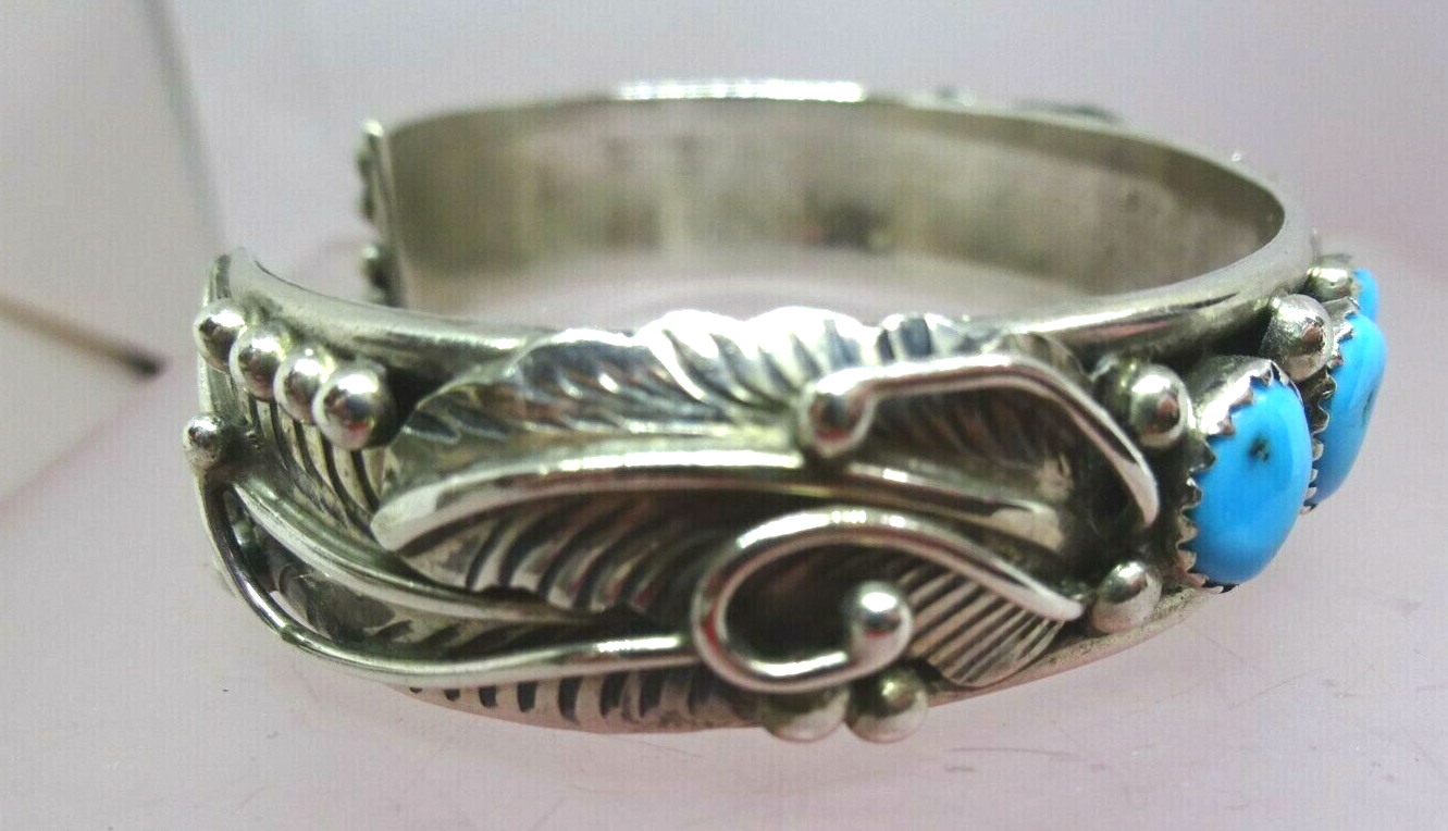 Stanley Bain Navajo Sterling Silver Turquoise Cuff Bracelet 30.2 grams