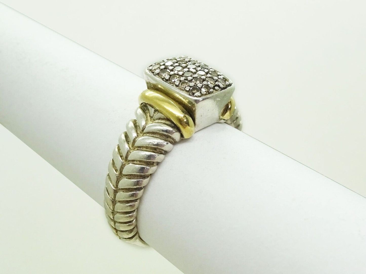 Effy Espresso Diamond Pave Shrimp Band Ring Sterling Silver 18k Gold Size 9