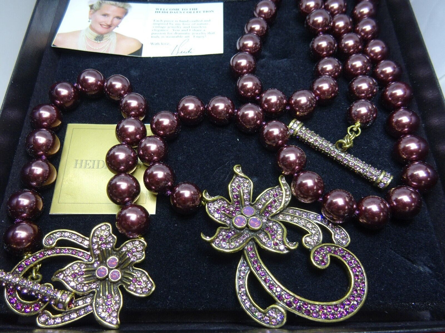 New HEIDI DAUS Floral Necklace Bracelet Earrings Ring, 4 Piece Set, Aubergine