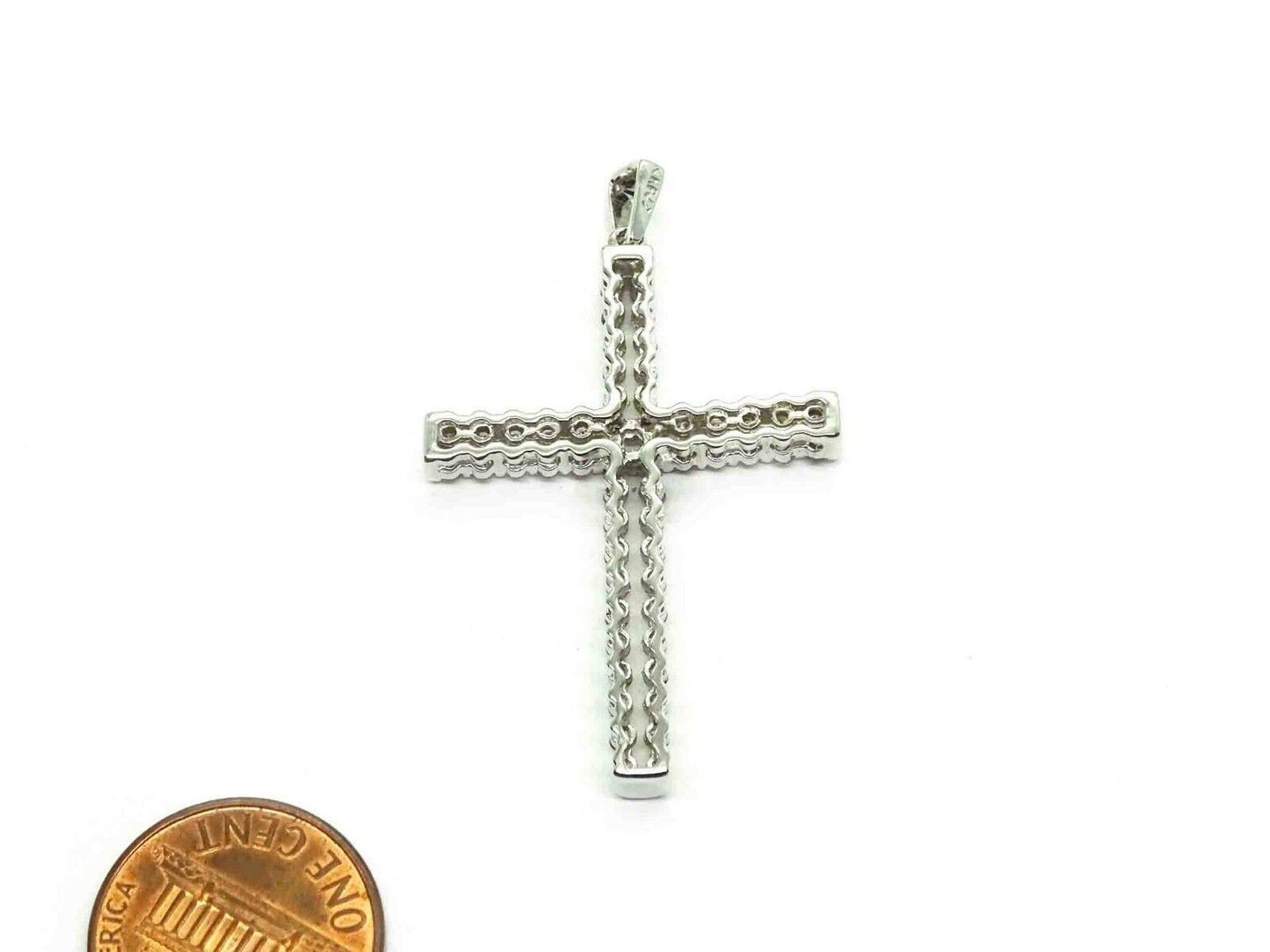 1.08ct tw Natural Diamond Openwork Cross Pendant KPJ 10k White Gold 3.6 Grams